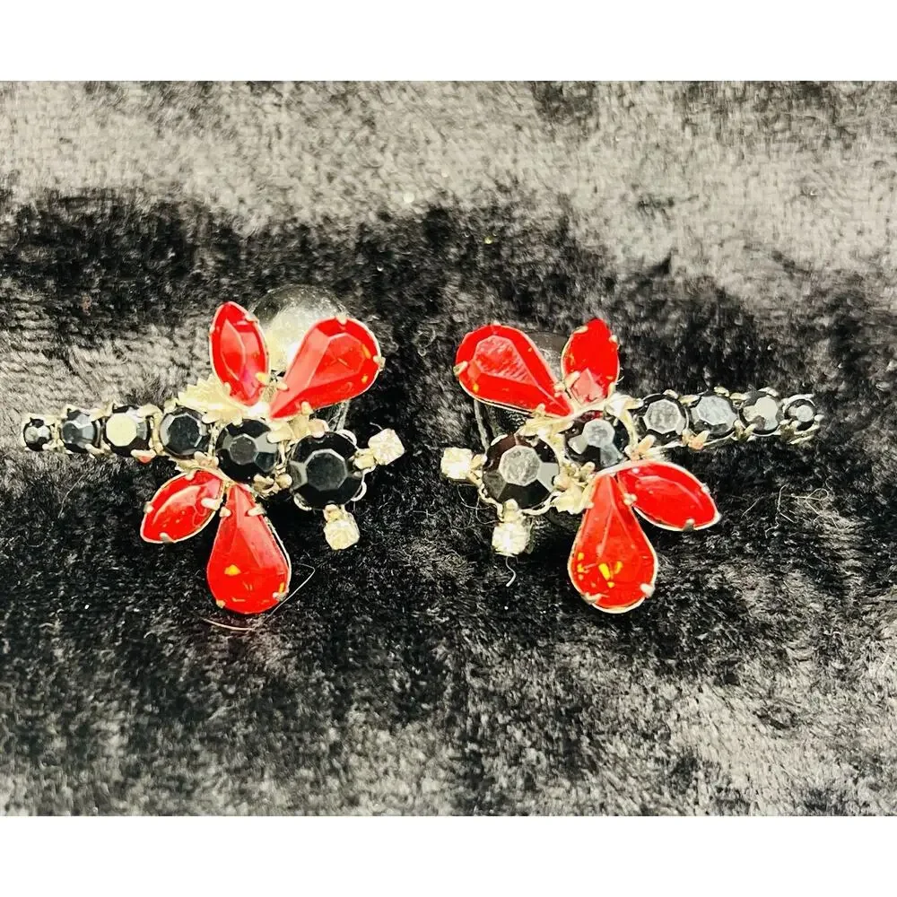 Vintage Cluster Clip Snap Shoe Scarf Clip Glass Marquise Dragonfly Pair 1”